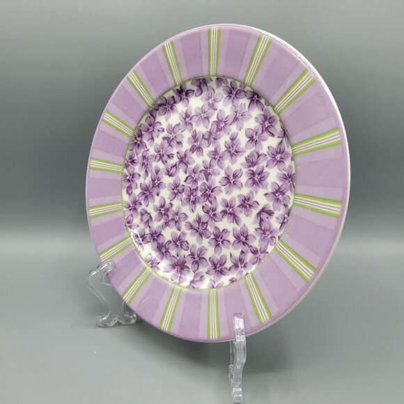 2 Waverly Garden Room Field Of Flowers Salad Plate 8.25" Purple Floral Striped - Picture 12 of 12